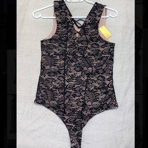 Black & Cream Coloured Lace Body Suit